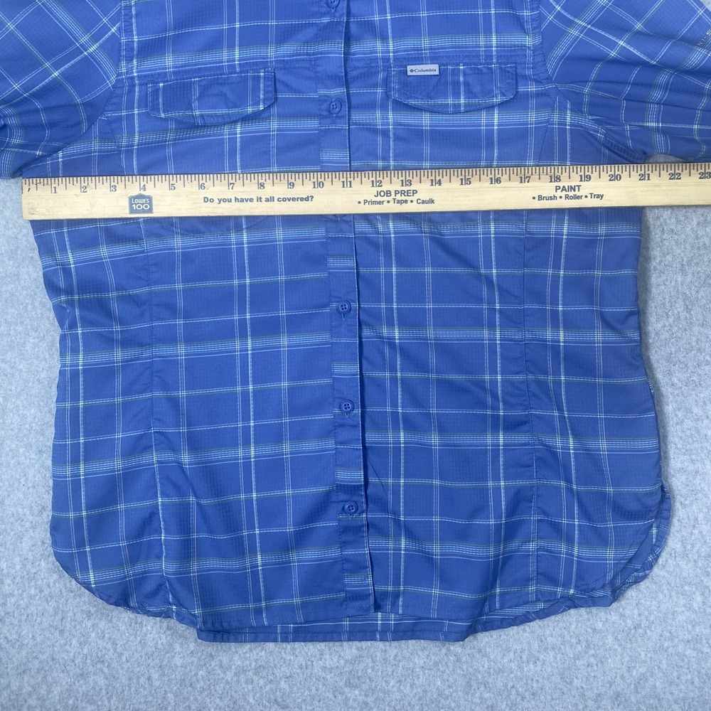 Columbia Button Down Shirt Womens Large Blue Plaid Omni-Shade Long Sleeve Hiking - Picture 13 of 15